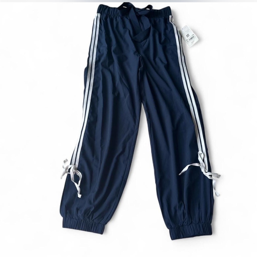 Altar'd State Navy Blue Track Pant Joggers with white stripes and bow details